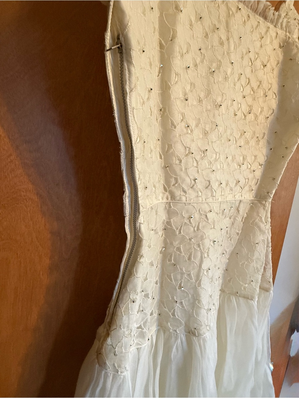 Vintage Ivory Lace Sequin Boho Cottagecore Wedding Dress - Picture 7 of 14